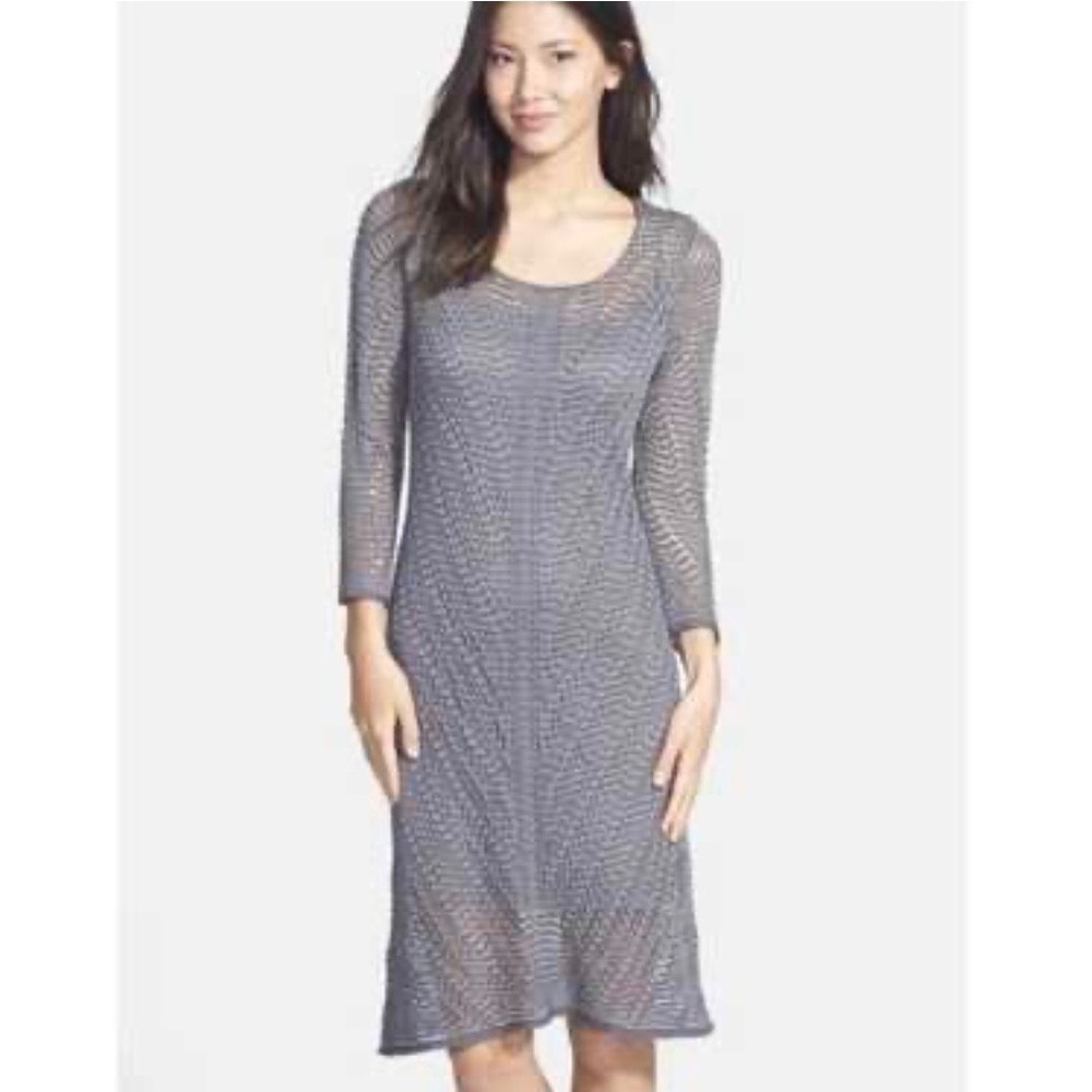Tommy Bahama Annetta Crochet Knit Midi Dress Gray 3/4 Sleeve 2-Piece Set Size M